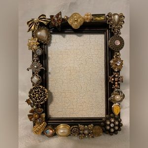 Hand Crafted photo frame- embellished with vintage jewels- 3 x 4-1/2in.